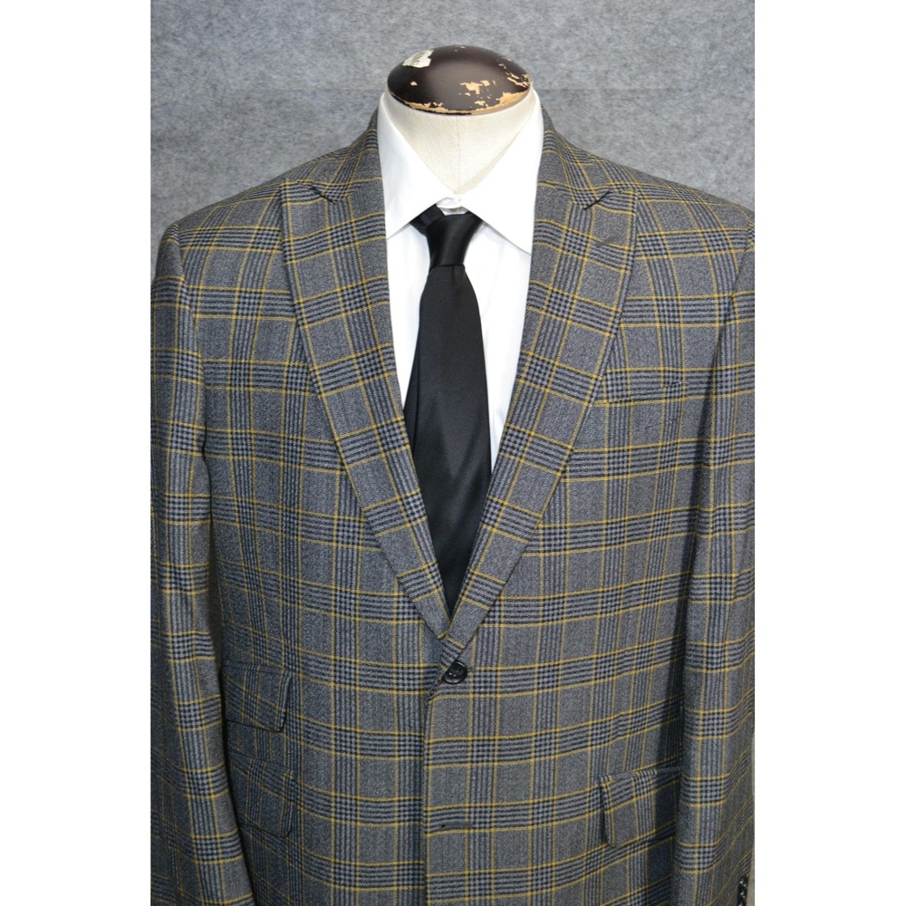 Paul Fredrick Sport Coat Mens 40R Gray Plaid Wool Two Button Jacket Blazer